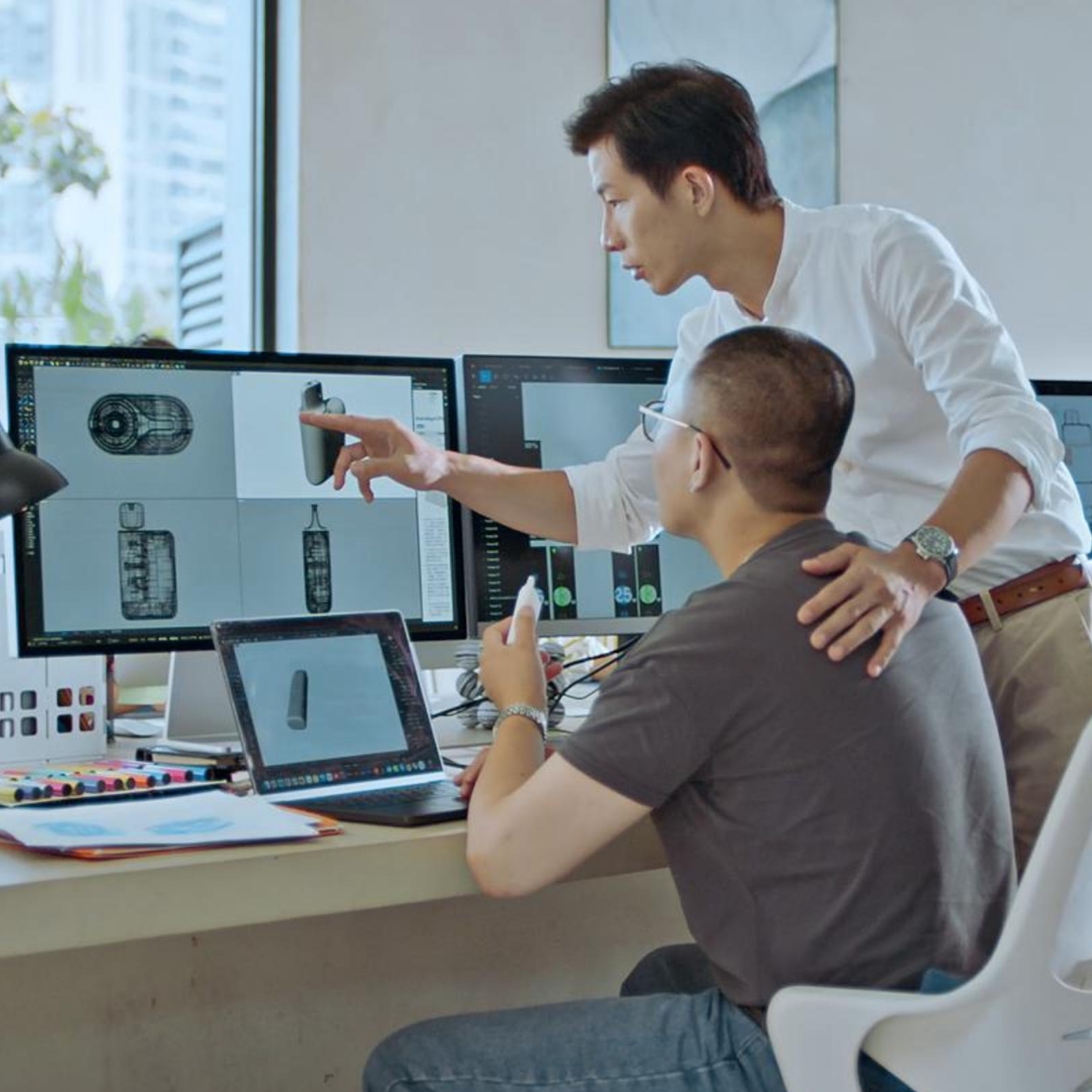 Product design review in the studio — evaluating every detail up close